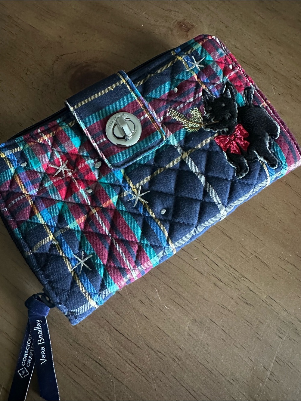 Vera Bradley Quilted Plaid Wallet with Kitty Embroidery